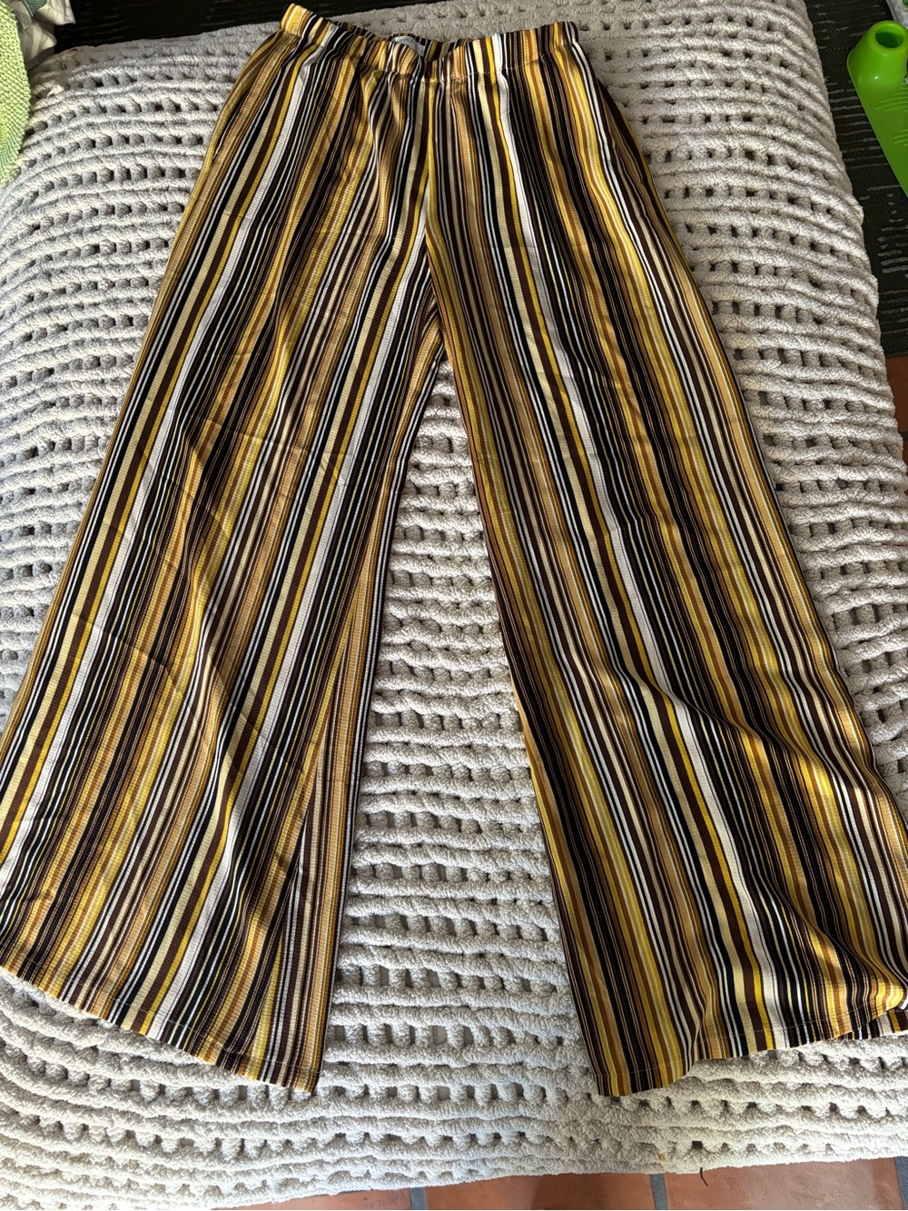 Jennafer Grace Yellow and brown Striped Caftan and wide leg pant set: Bohemian - Picture 9 of 9